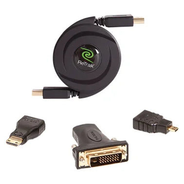 ReTrak® Retractable Standard HDMI® Cable with Mini, Micro, and DVI Adapters, 5 Ft.