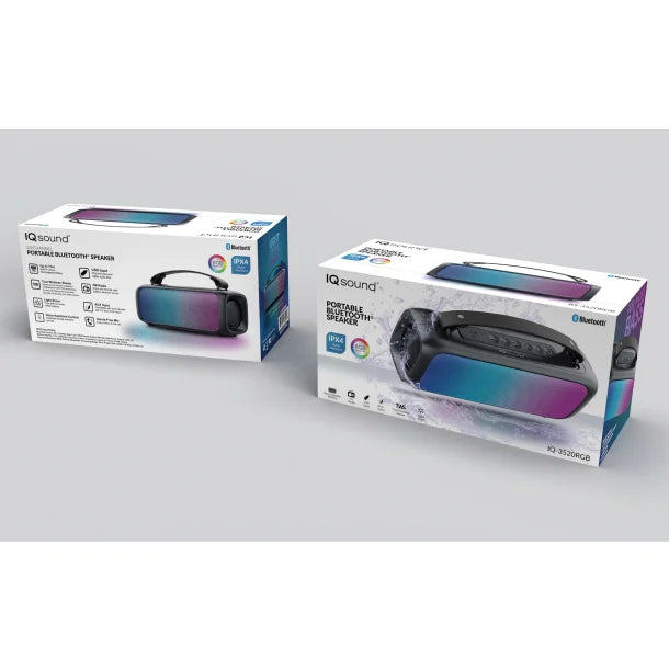 IQ Sound® Portable Bluetooth® 2.0-Channel Speaker with RGB Light Panel and Speakerphone, True Wireless, Black, IQ-3520RGB