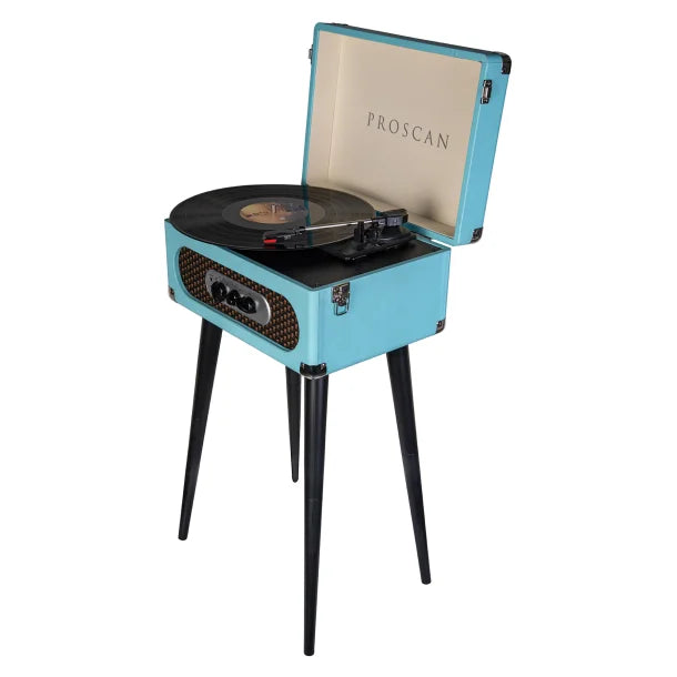 Proscan® Bluetooth® Belt-Drive Suitcase-Style Retro Turntable with FM Radio and Stand, Blue