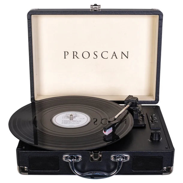 Proscan® Bluetooth® Belt-Drive Suitcase-Style Retro Turntable, Black