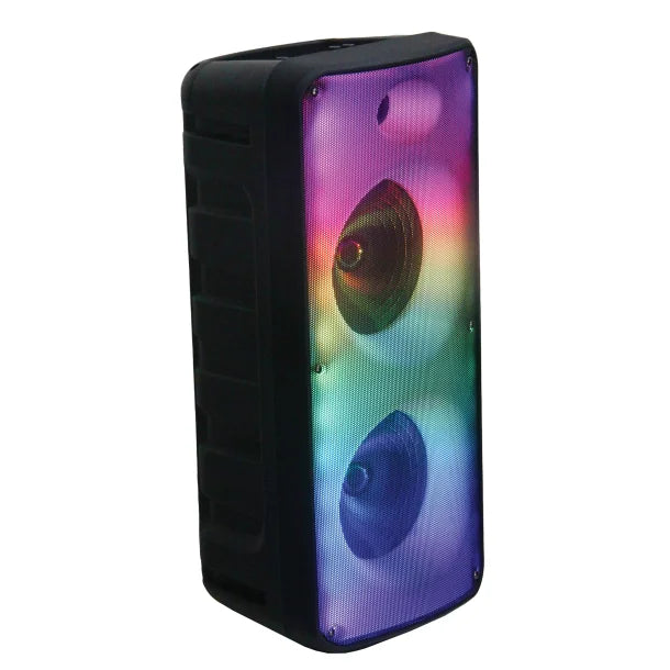 IQ Sound® FIRE BOX Dual 8-In. Bluetooth® Portable Party System, True Wireless, with FM Radio, Lights, Microphone, and Remote, IQ-7188DJBT