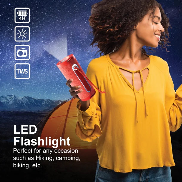 Supersonic® Portable Bluetooth® Speaker with LED Flashlight and Speakerphone, SC-2340BT (Red)