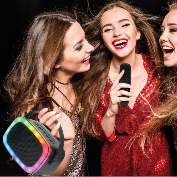 IQ Sound® Mini Karaoke Portable Bluetooth® Speaker with Wireless Microphone and RGB Light Show, IQ-908K (Black)