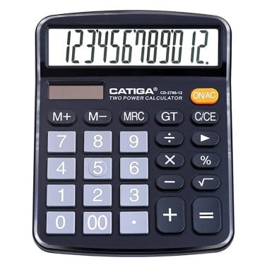 CATIGA® by Adesso® CD-2786 12-Digit Home and Office Calculator, Dual Power (Black)