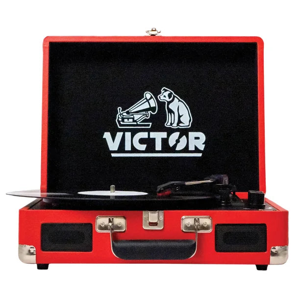 Victor® Metro Dual-Bluetooth® Belt-Drive Suitcase Turntable, VSRP-800 (Red)