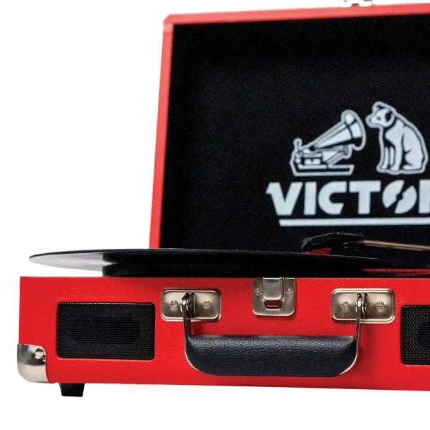 Victor® Metro Dual-Bluetooth® Belt-Drive Suitcase Turntable, VSRP-800 (Red)