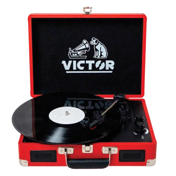 Victor® Metro Dual-Bluetooth® Belt-Drive Suitcase Turntable, VSRP-800 (Red)