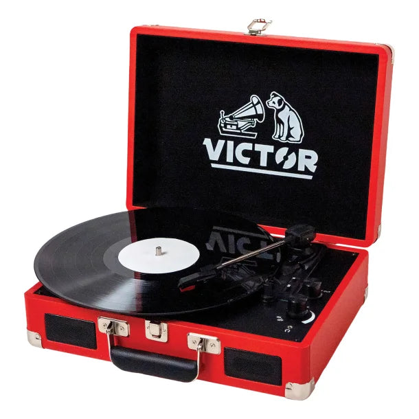 Victor® Metro Dual-Bluetooth® Belt-Drive Suitcase Turntable, VSRP-800 (Red)