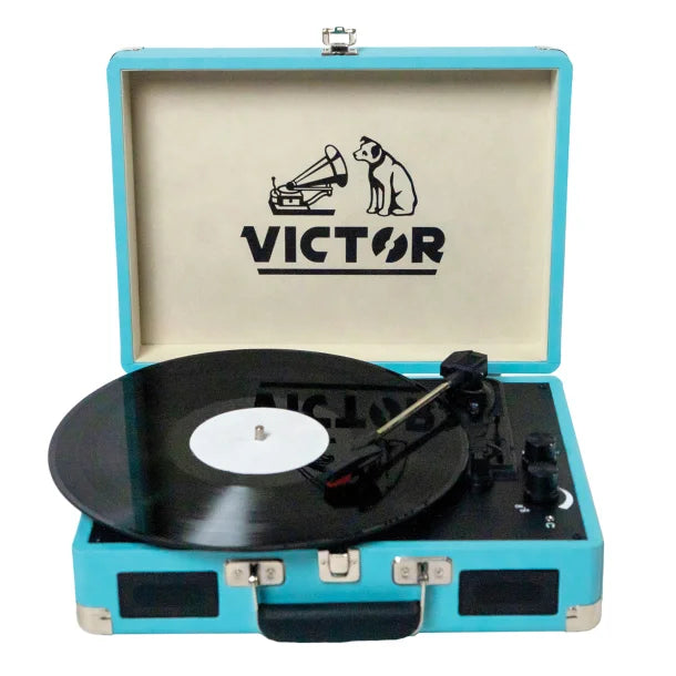 Victor® Metro Dual-Bluetooth® Belt-Drive Suitcase Turntable, VSRP-800 (Turquoise)