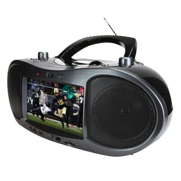 Emerson® Bluetooth® 720p DVD/CD/Radio Boom Box with 7-In. Screen and Remote, Gray, EDL-2560H