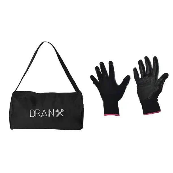 DrainX® Heavy-Duty-Steel Pro Drum Drain Auger, 50 Ft., Manual or Drill Powered, with Work Gloves and Storage Bag