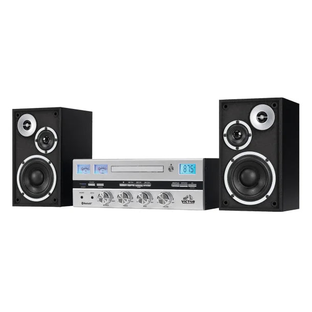 Victor® Milwaukee Desktop Home Stereo System with CD Player, FM Radio, Detached Speakers, and Bluetooth®, VDTS-4450-SL