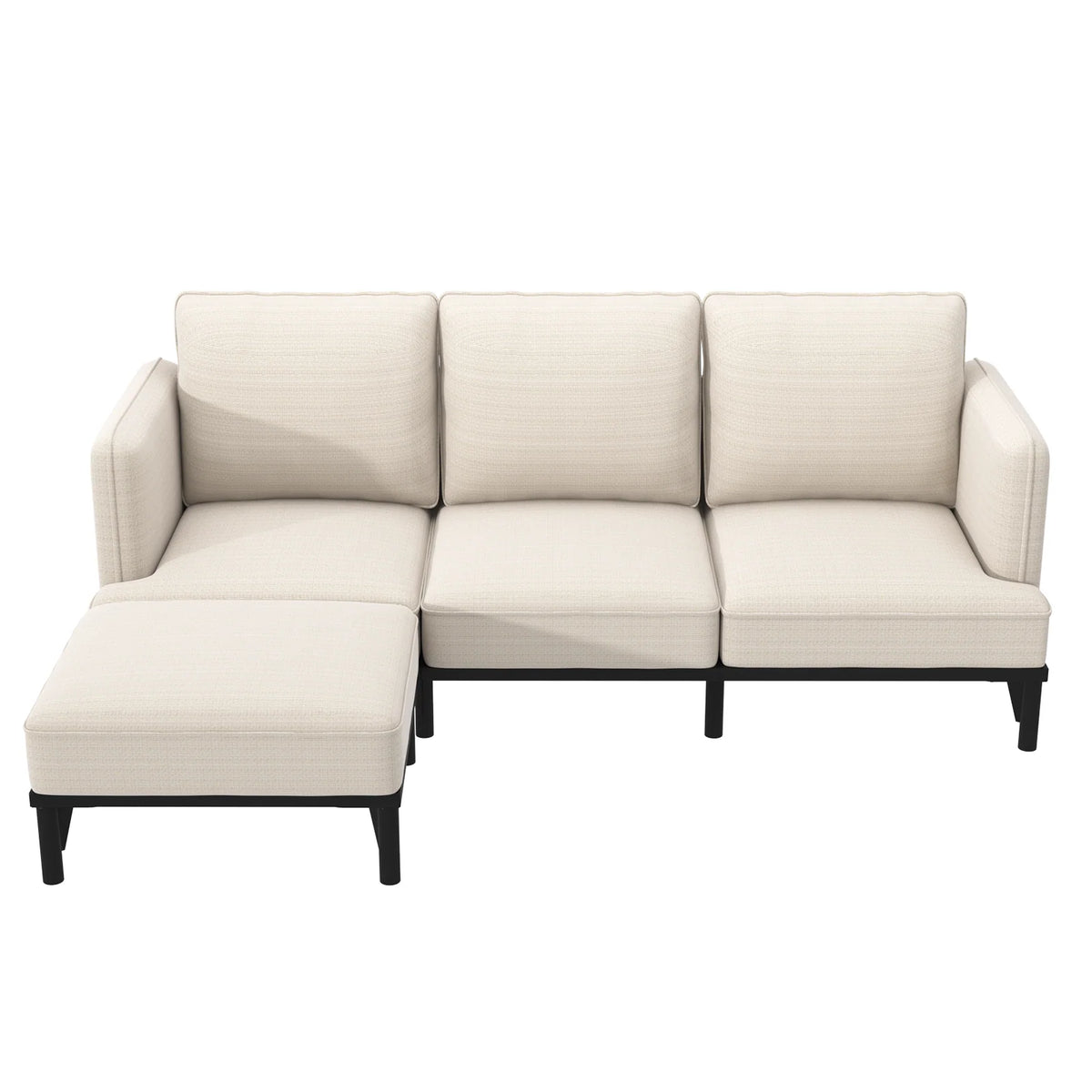 Modular 3-Seater Sofa Bed with Ottoman – Cloud Couch Lounge with Deep Cushions, Grey & Beige