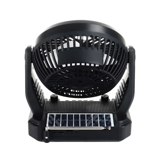 Audiobox® 3-Speed Portable Solar-Rechargeable Fan with Built-in Bluetooth® Speaker and Torch Light, Black, RXF-40