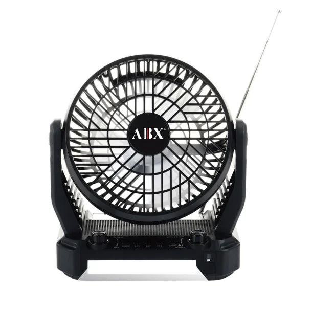 Audiobox® 3-Speed Portable Solar-Rechargeable Fan with Built-in Bluetooth® Speaker and Torch Light, Black, RXF-40