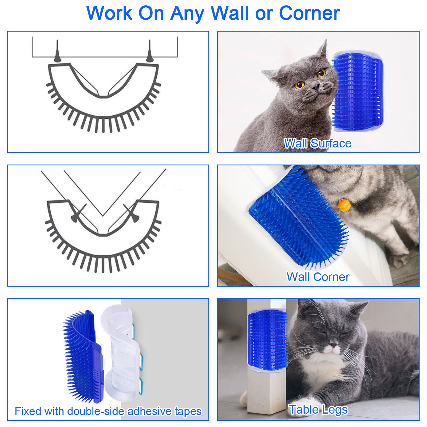 Cat Self Groomers Dog Cat Corner Groomer Wall Corner Massage Combs Pet Grooming Brush Massager for Long Short Fur Cats/Dogs/Horses