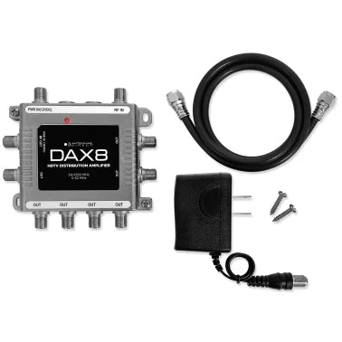 Antennas Direct DAX 8-Output TV Antenna Distribution Amplifier, Output to 8 TVs, CATV Systems, 4K 8K Ready - with Power Supply, Coaxial Cable (Silver)