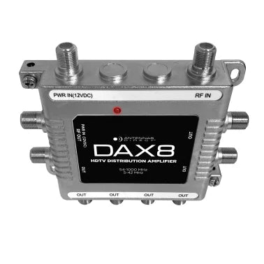 Antennas Direct DAX 8-Output TV Antenna Distribution Amplifier, Output to 8 TVs, CATV Systems, 4K 8K Ready - with Power Supply, Coaxial Cable (Silver)