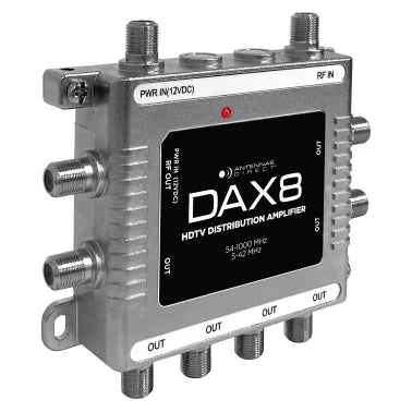 Antennas Direct DAX 8-Output TV Antenna Distribution Amplifier, Output to 8 TVs, CATV Systems, 4K 8K Ready - with Power Supply, Coaxial Cable (Silver)