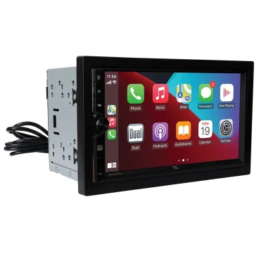 Dual® DCPA723W 7-In., Car In-Dash Unit, Double-DIN Media Player with Touch Screen, Bluetooth®, Apple CarPlay®, and Android Auto™