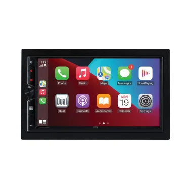 Dual® DCPA723W 7-In., Car In-Dash Unit, Double-DIN Media Player with Touch Screen, Bluetooth®, Apple CarPlay®, and Android Auto™