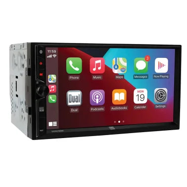 Dual® DCPA723W 7-In., Car In-Dash Unit, Double-DIN Media Player with Touch Screen, Bluetooth®, Apple CarPlay®, and Android Auto™