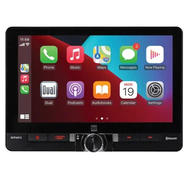 Dual® DCPA813 8-In., Car In-Dash Unit, Single-/Double-DIN Media Player with Touch Screen, Bluetooth®, Apple CarPlay®, and Android Auto™