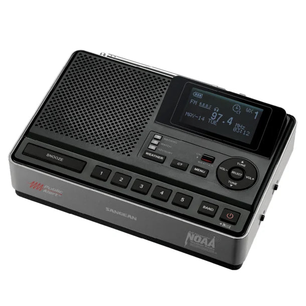 Sangean® CL-100 Tabletop Weather Alert AM/FM Clock Radio with S.A.M.E, Black