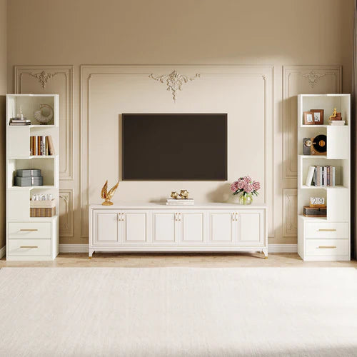 Corner Bookcase 66.9" L-Shaped Bookshelf 5-Tier Shelf with 2 Drawers White