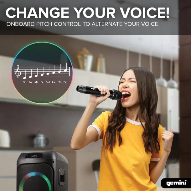 Gemini® Portable Bluetooth® TWS Speaker with LED Party Lighting and Wired Microphone, Black, GHK-2800