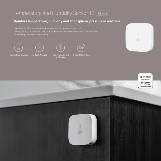 Aqara® Smart Temperature and Humidity Sensor T1, White