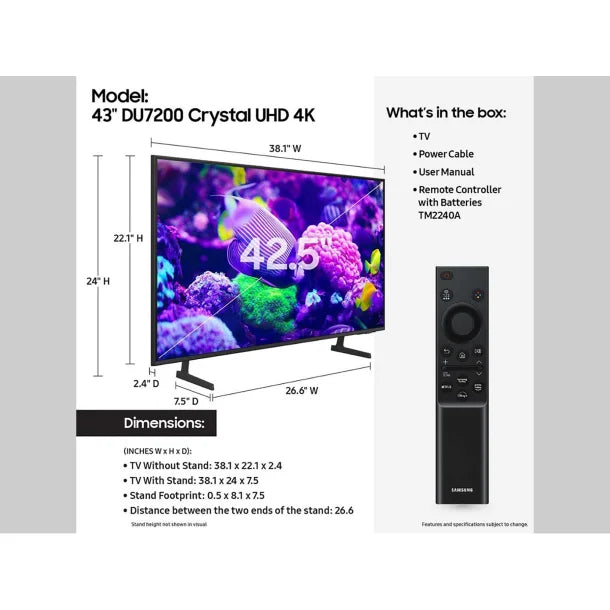 Samsung® 43-In.-Class Crystal UHD 4K Smart Tizen™ TV