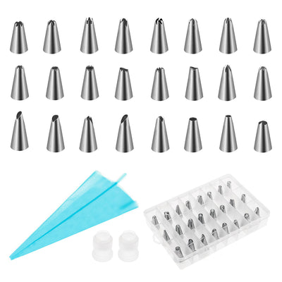 24Pcs Cake Decorating Supplies kit Stainless Steel DIY Baking Supplies Icing Tips with Pastry Bags & Disposable Coupler & Storage Case 