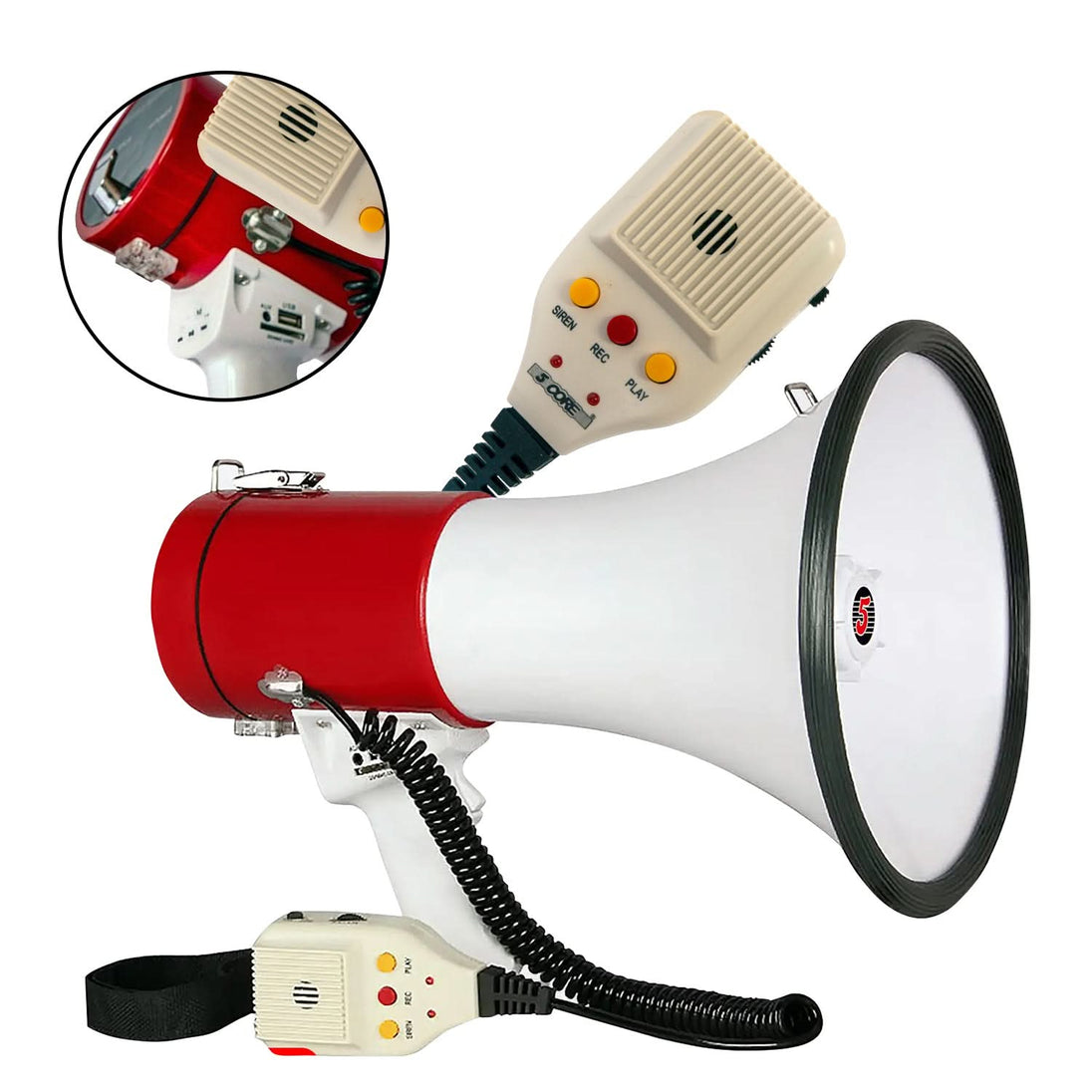 5Core Megaphone Bullhorn Speaker 50W Bull Horn Cheer Megafono 1200Ft Non Rechargeable