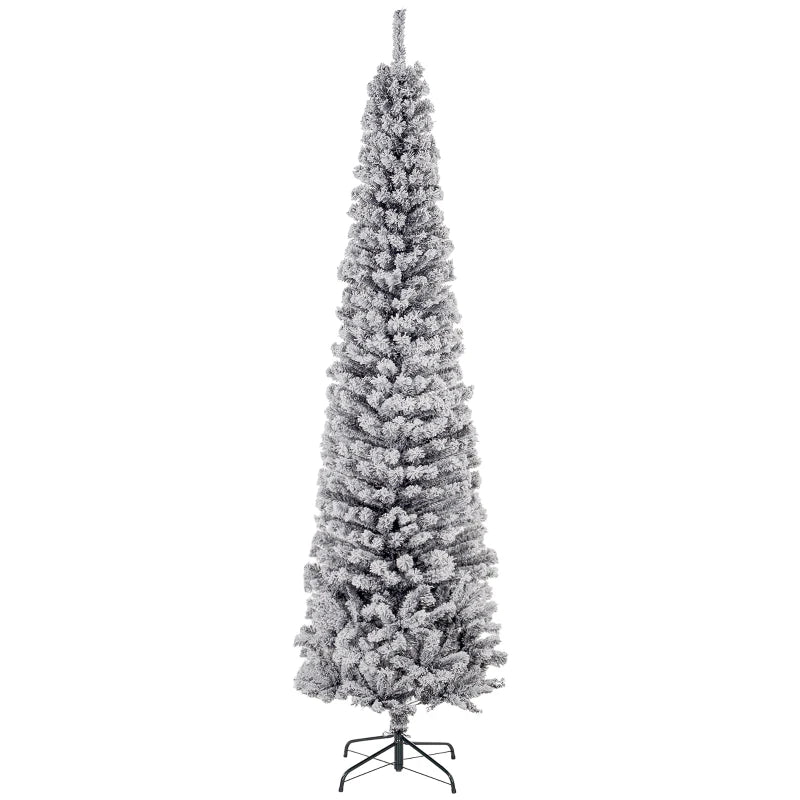HOMCOM Flocked Pencil Christmas Tree with Realistic Branch Tips, Folding Metal Stand, Multicolor 