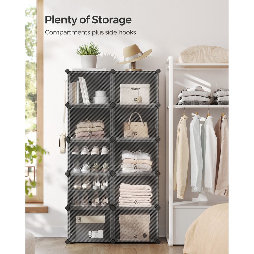 SONGMICS Cubes Plastic Shoe Rack with Doors, Holds Up to 16 to 48 Pair of Shoes 
