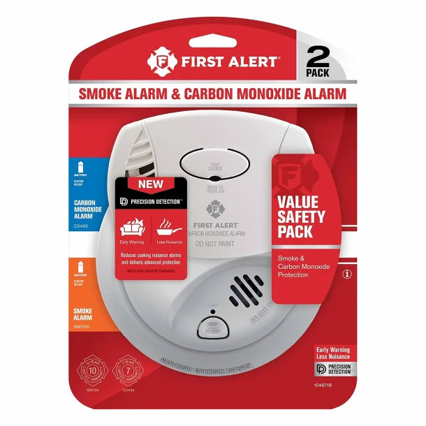 First Alert® Standard Battery-Operated Smoke Alarm and CO Alarm Value 2 Pack with Models SMI100 and CO400