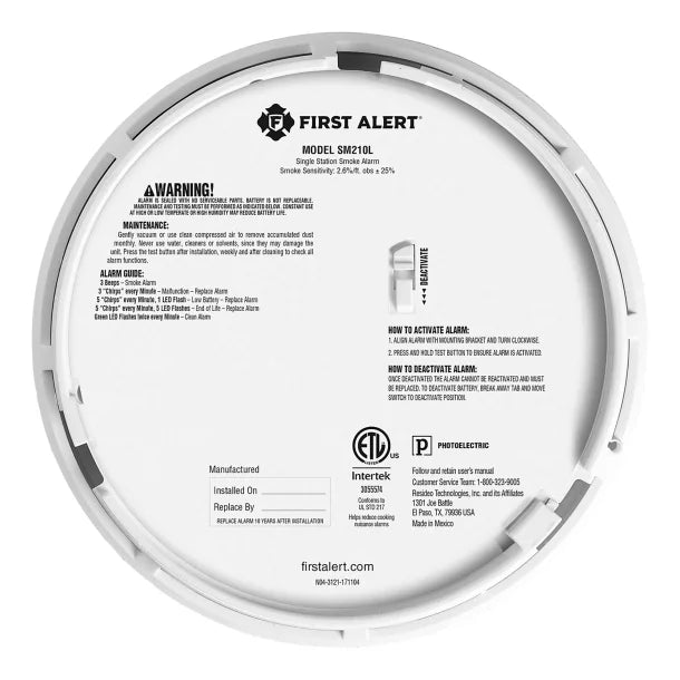 First Alert® SM210L Sealed 10-Year-Battery Smoke Alarm with Safety Path Light and Slim Profile