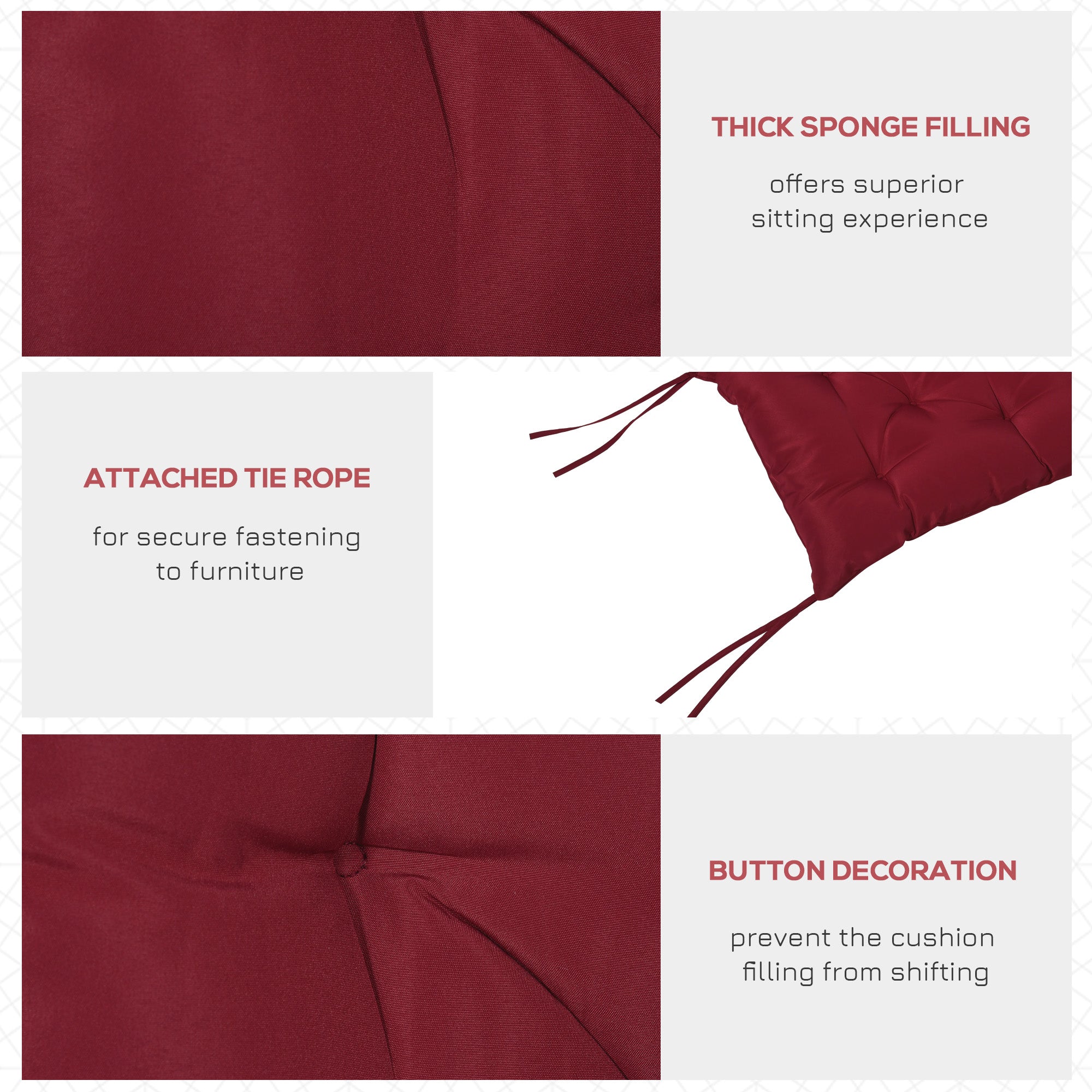 Outsunny Garden Bench Cushion with Backrest Non-Slip 2 Seater Thick Pad Swing Chair Mat Replacement 39.4"x38.6" Wine Red 