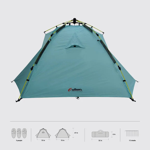 Outdoors Professional Dome 3 Three-Person Pop-up Camping Tent, Blue