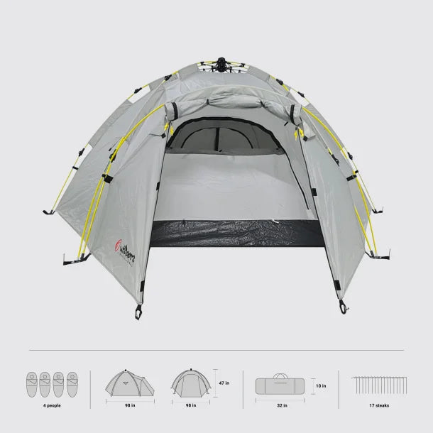 Outdoors Professional Nowata 4 Four-Person Pop-up Dome Camping Tent, Gray