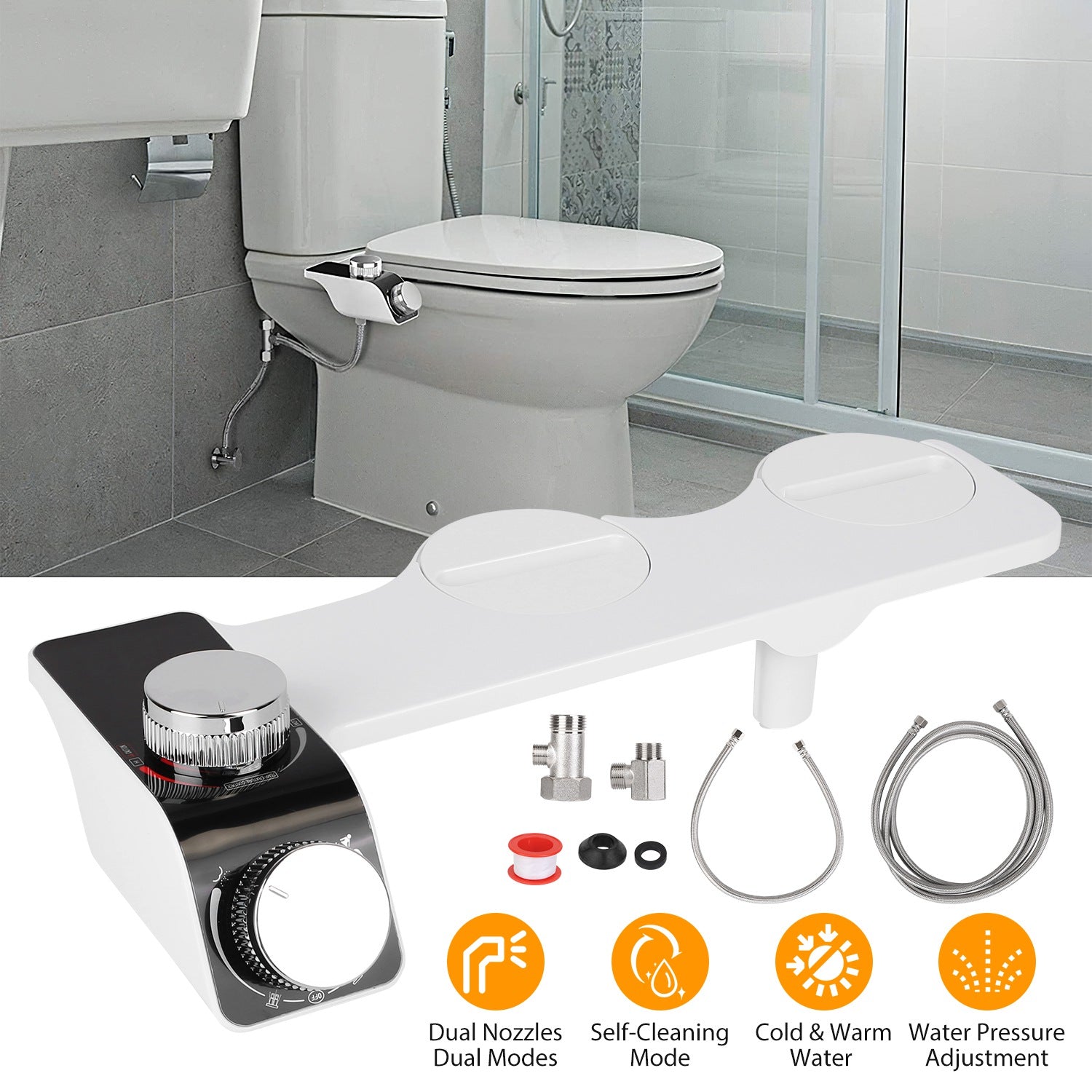 Bidet Attachment Non-Electric Fresh Water Bidet Sprayer Toilet Seat Attachment with Self Cleaning Dual Nozzles Cold Warm Water Temperature Pressure Co 