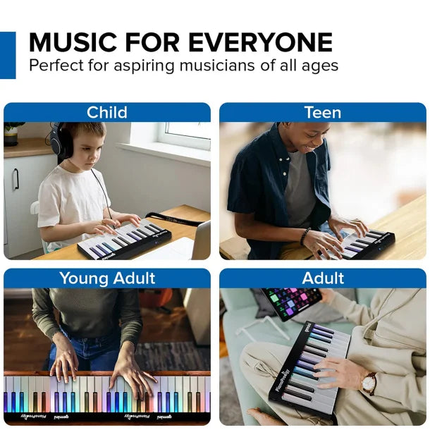 Gemini® GPP-101 PianoProdigy Expandable 24-Key Bluetooth® MIDI Learning Keyboard with Light-up Keys