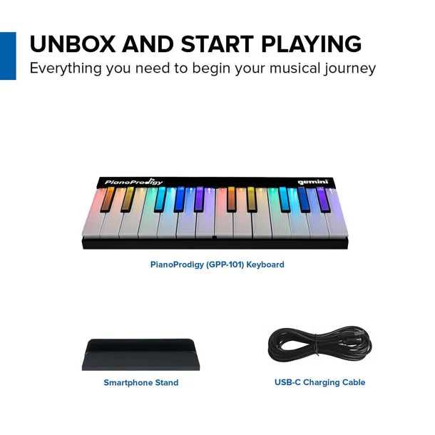 Gemini® GPP-101 PianoProdigy Expandable 24-Key Bluetooth® MIDI Learning Keyboard with Light-up Keys