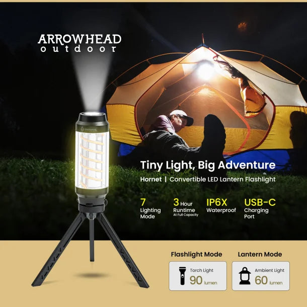 ARROWHEAD OUTDOOR™ Hornet 90-Lumen 3.5-In. 7-Lighting-Modes Rechargeable LED Camping Lantern Flashlight