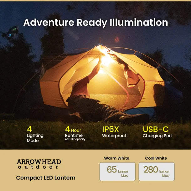 ARROWHEAD OUTDOOR™ 280-Lumen 6-In. 4-Lighting-Modes Rechargeable LED Camping Lantern