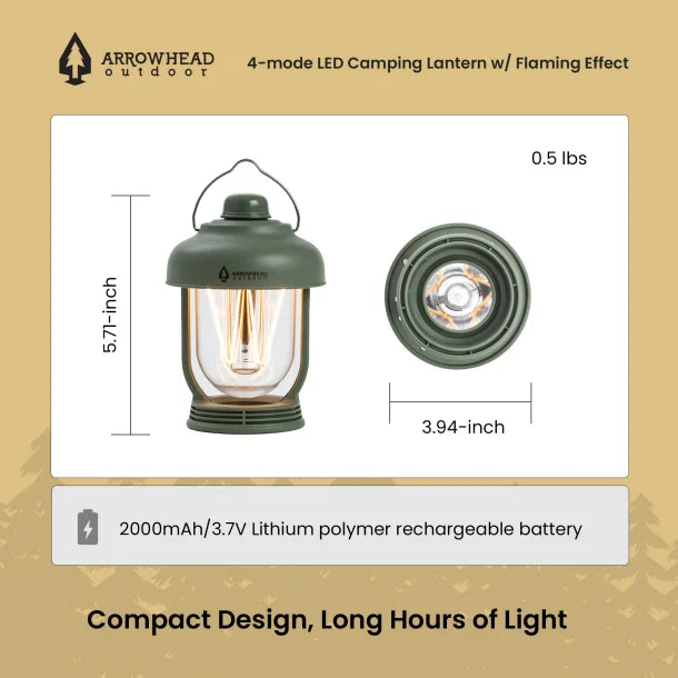 ARROWHEAD OUTDOOR™ 280-Lumen 6-In. 4-Lighting-Modes Rechargeable LED Camping Lantern