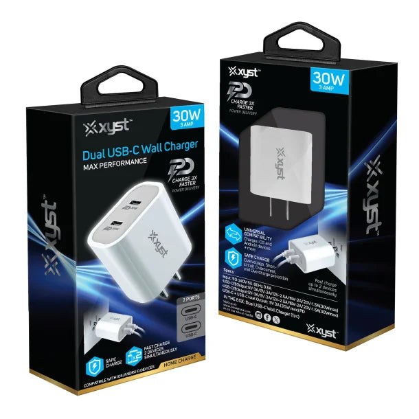 XYST™ 30-Watt Dual USB-C® Wall Charger