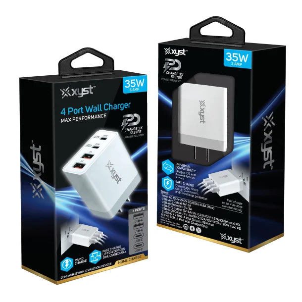 XYST™ 35-Watt 4-Port USB-A and USB-C® Wall Charger