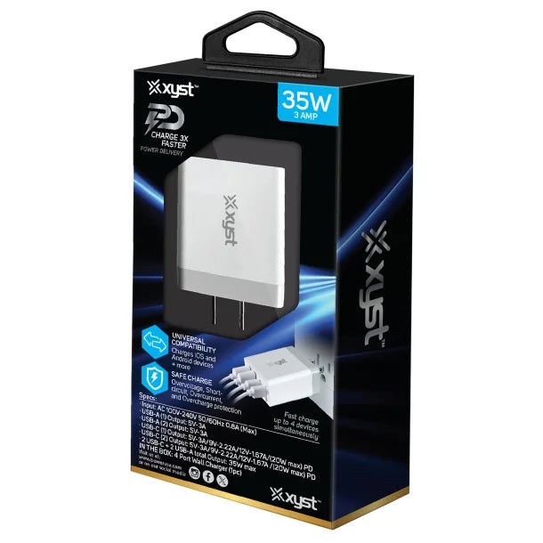 XYST™ 35-Watt 4-Port USB-A and USB-C® Wall Charger